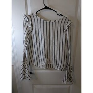 BP. Striped Bell Sleeve Ruffle Blouse White Grey Long Sleeve Small